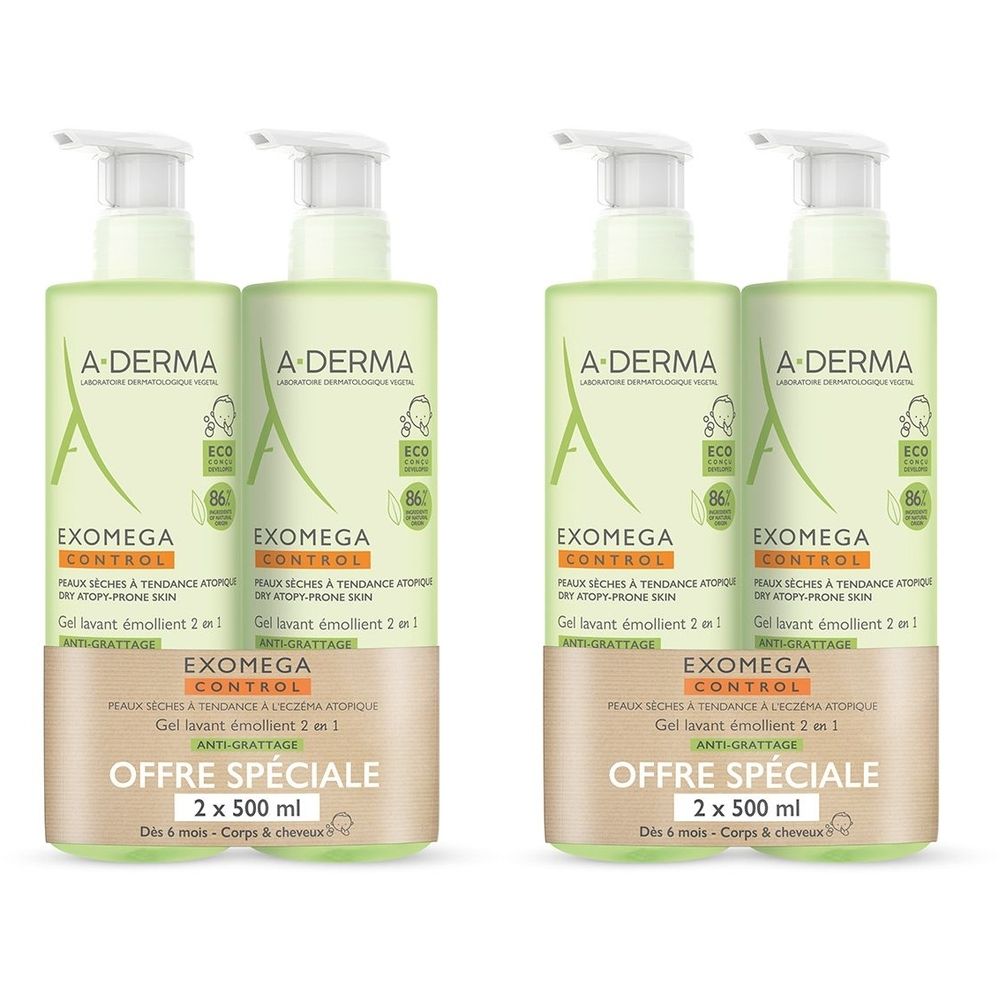 A.DERMA Exomega Control Gel lavant émollient 2 en 1 Anti-grattage Corps & cheveux