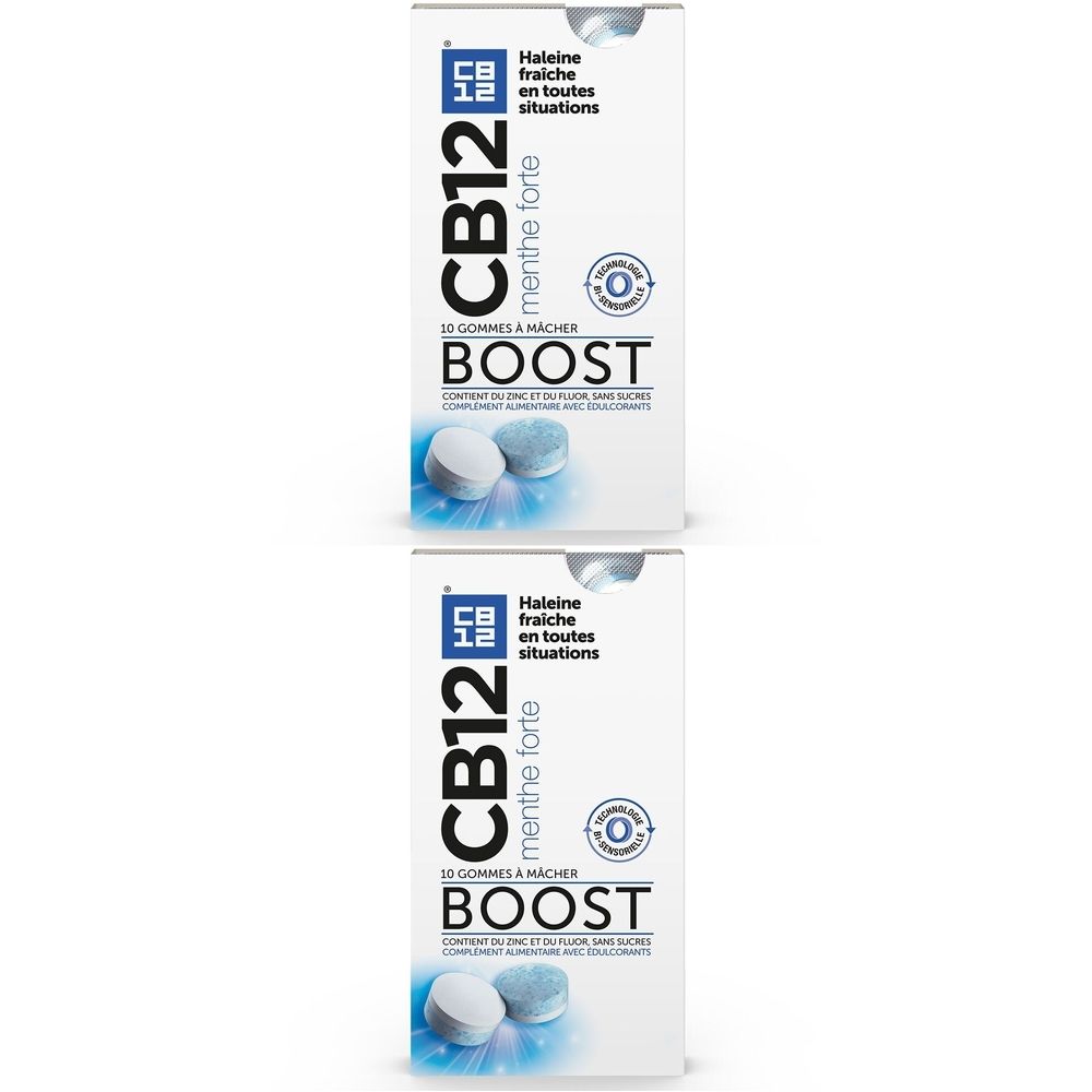 CB12 - BOOST - Gommes à macher - Haleine Fraîche en toutes situations - Contient du zinc et du fluor - Compléments alimentaires avec édulcorants - Menthe Forte - 10 gommes à macher