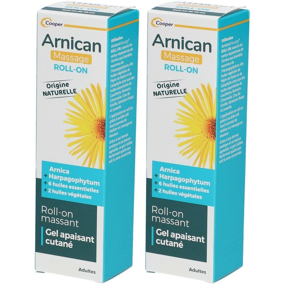 ARNICAN - Roll-on - Gel cosmétique massant et apaisant cutané à base d'arnica, d'harpagophytum, 6 huiles essentielles et 2 huiles végétales - Origine naturelle - Format roll-on 75 ml