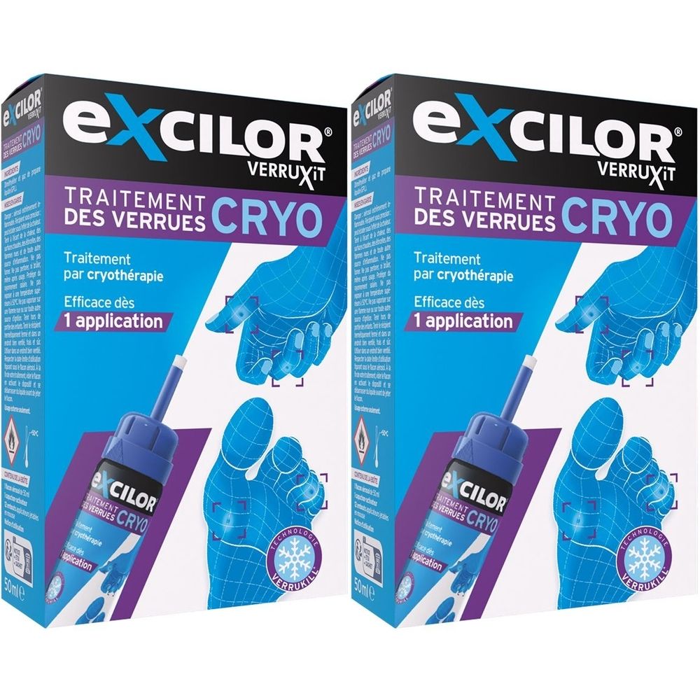 EXCILOR - VERRUXIT - Cryo Traitement des verrues - Cryothérapie gelant la verrue jusqu'à la racine - Mains et pieds - 50 ml