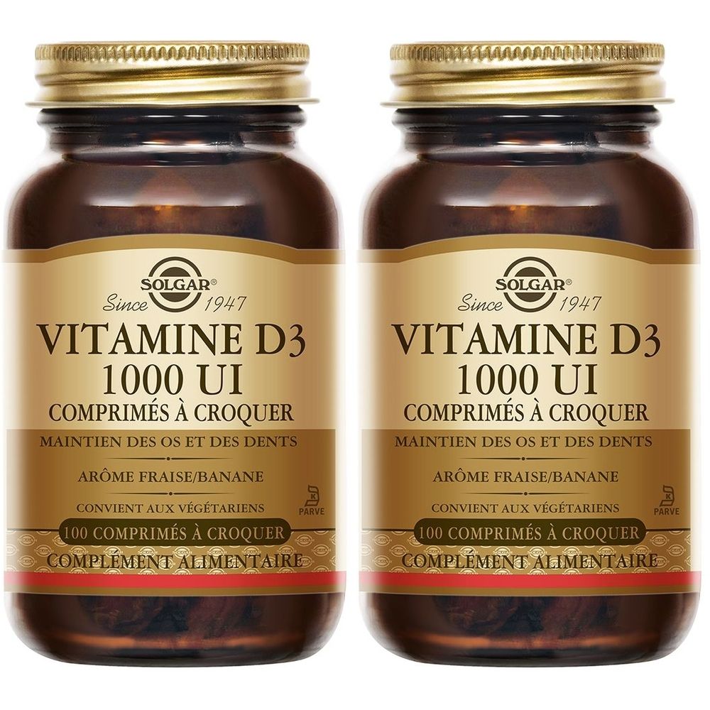 SOLGAR Vitamine D3 1000 UI à croquer - Fraise/Banane - Défenses immunitaires