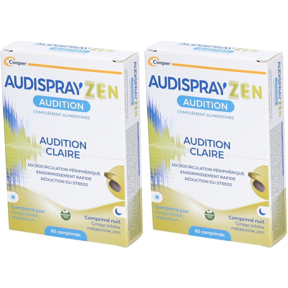 AUDISPRAYZEN - AUDITION CLAIR - Sensations de bourdonnements et de sifflements d'oreille - Endormissement rapide, réduction du stress - Complément alimentaire - Ginkgo biloba - 60 comprimés