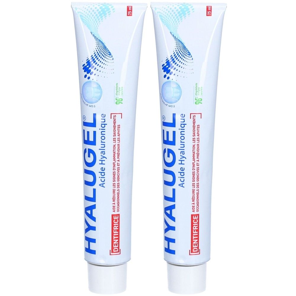 HYALUGEL - Dentifrice à l'acide hyaluronique - Inflammation des gencives (gonflement, rougeur, saignement occasionnel), aphtes, irritations buccales, maladies parodontales - Goût menthe-citron - Tube - 75 mL