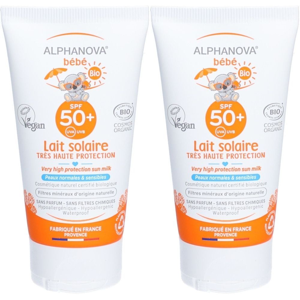 ALPHANOVA® Bébé Lait solaire très haute protection bio SPF50+