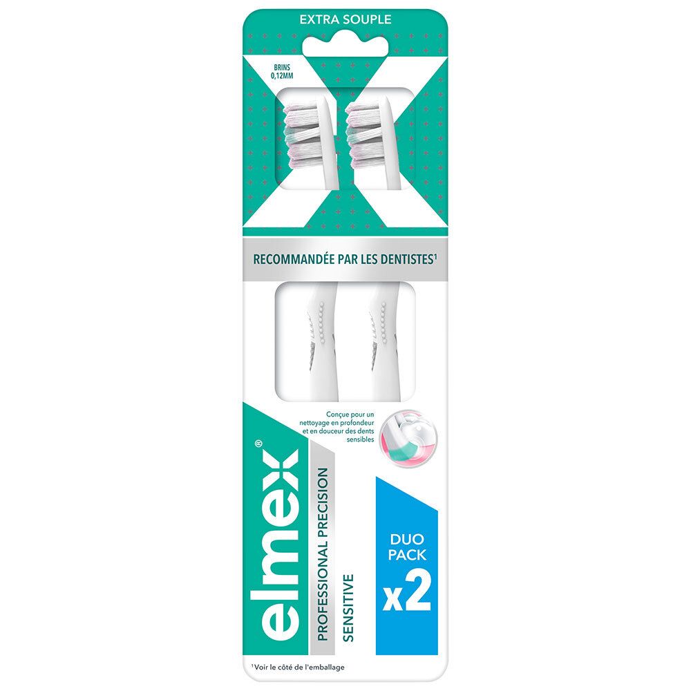 Deux têtes de brosse de rechange dans un emballage. Elmex Professional Precision Sensitive. Duo Pack.