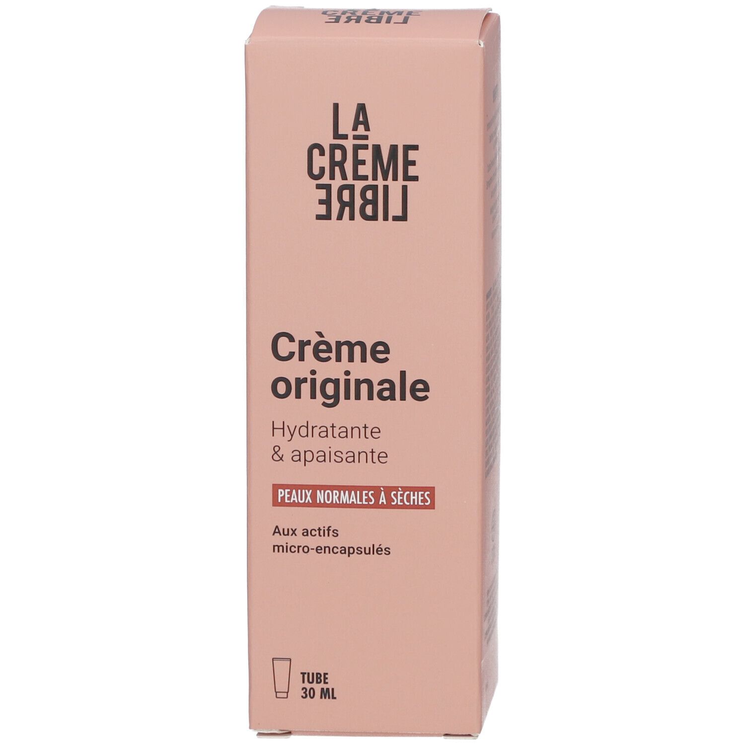 Boîte beige. Inscription: La Crème Libre, Crème originale, Hydratante & apaisante. Pour peaux normales à sèches.