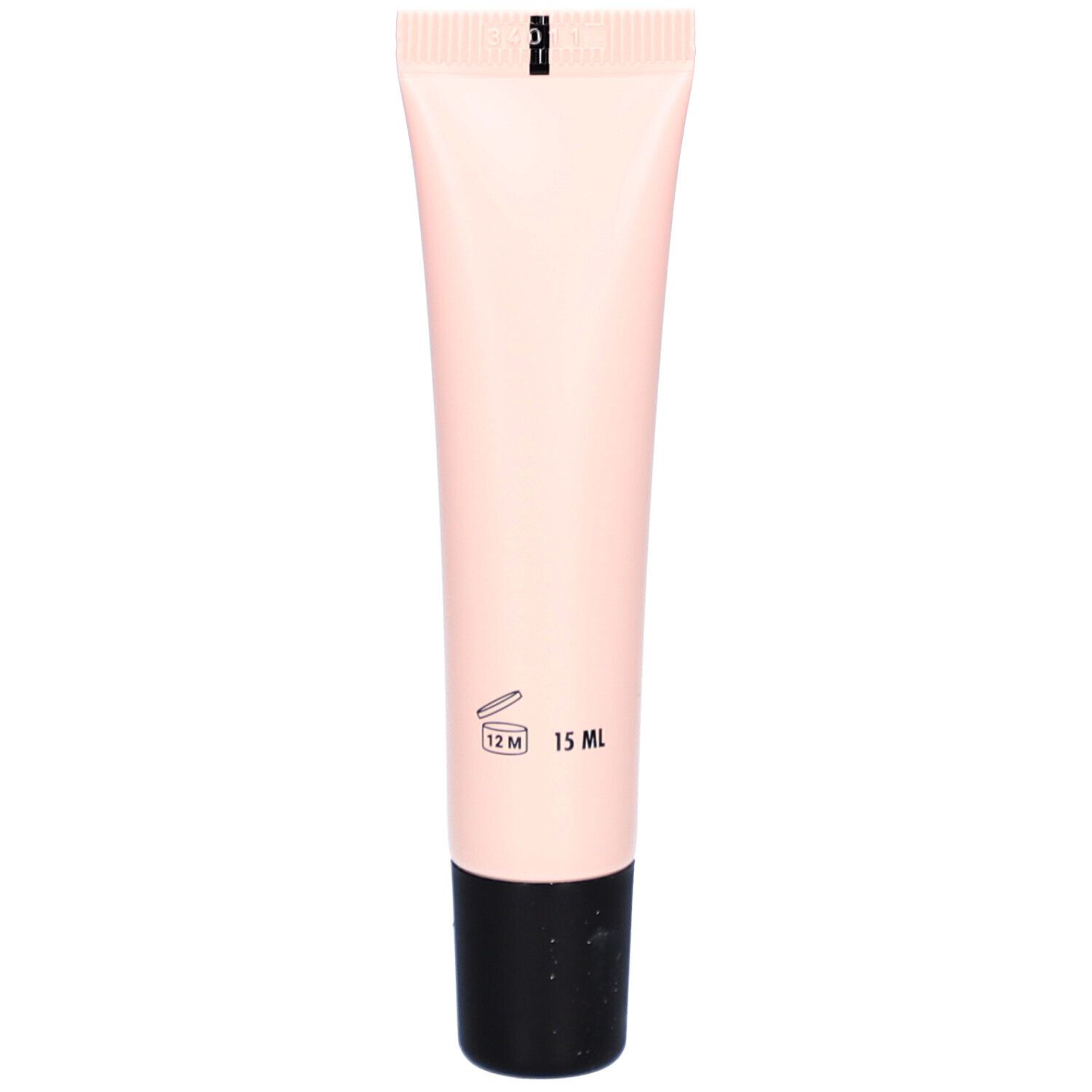 Tube rose avec bouchon noir. Inscription: 15 ml, 12 M.