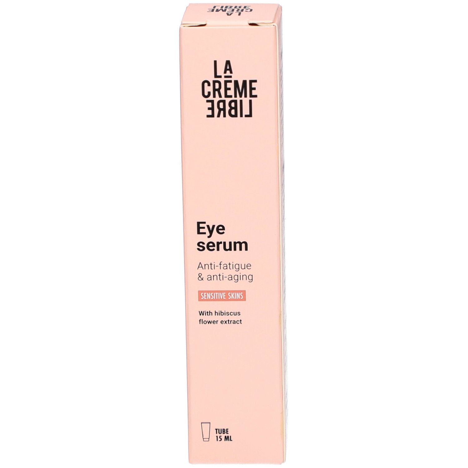 Boîte rose. Inscription: LA CRÈME LIBRE, Eye serum, Anti-fatigue & anti-aging, Sensitive skins.