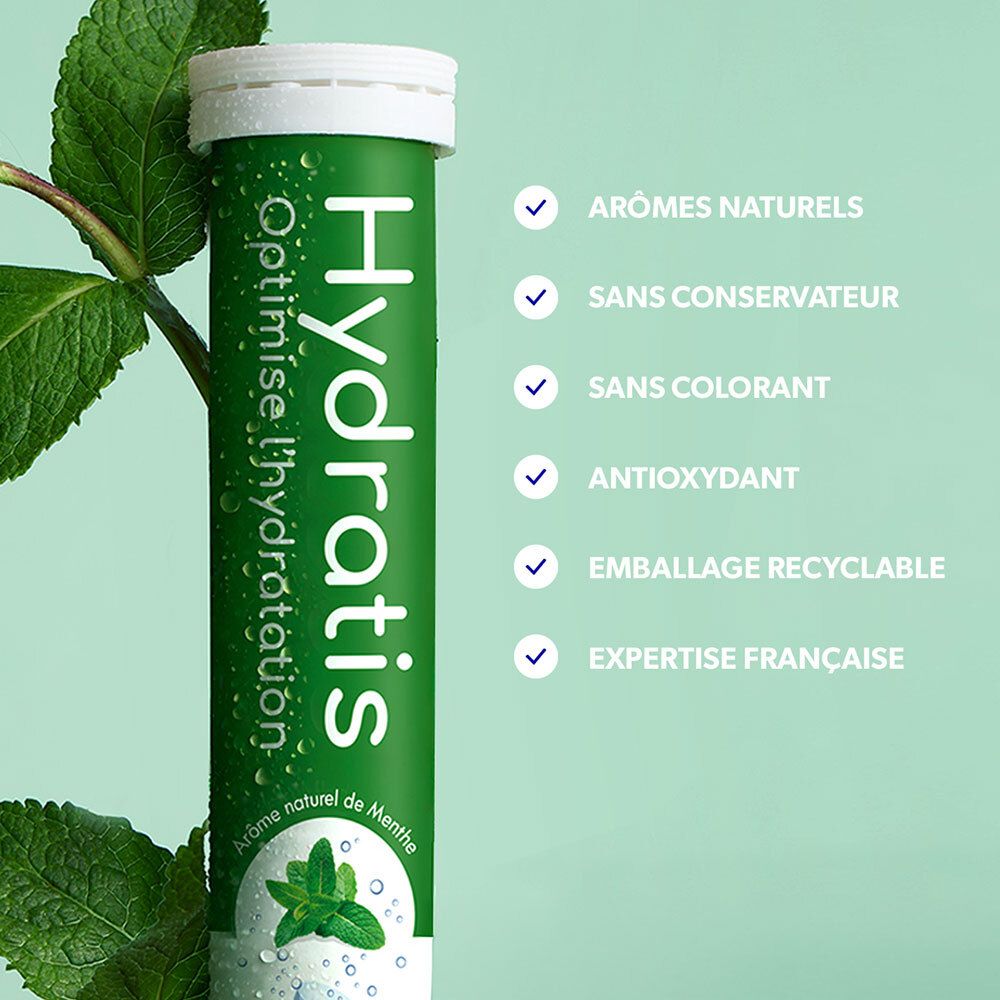 Tube vert avec icônes: Arômes naturels, sans conservateur, sans colorant, antioxydant, emballage recyclable, expertise française.