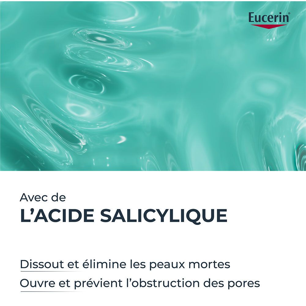 Gros plan Acide Salicylique. Texte: Dissout et élimine les peaux mortes. Ouvre et prévient l'obstruction des pores.