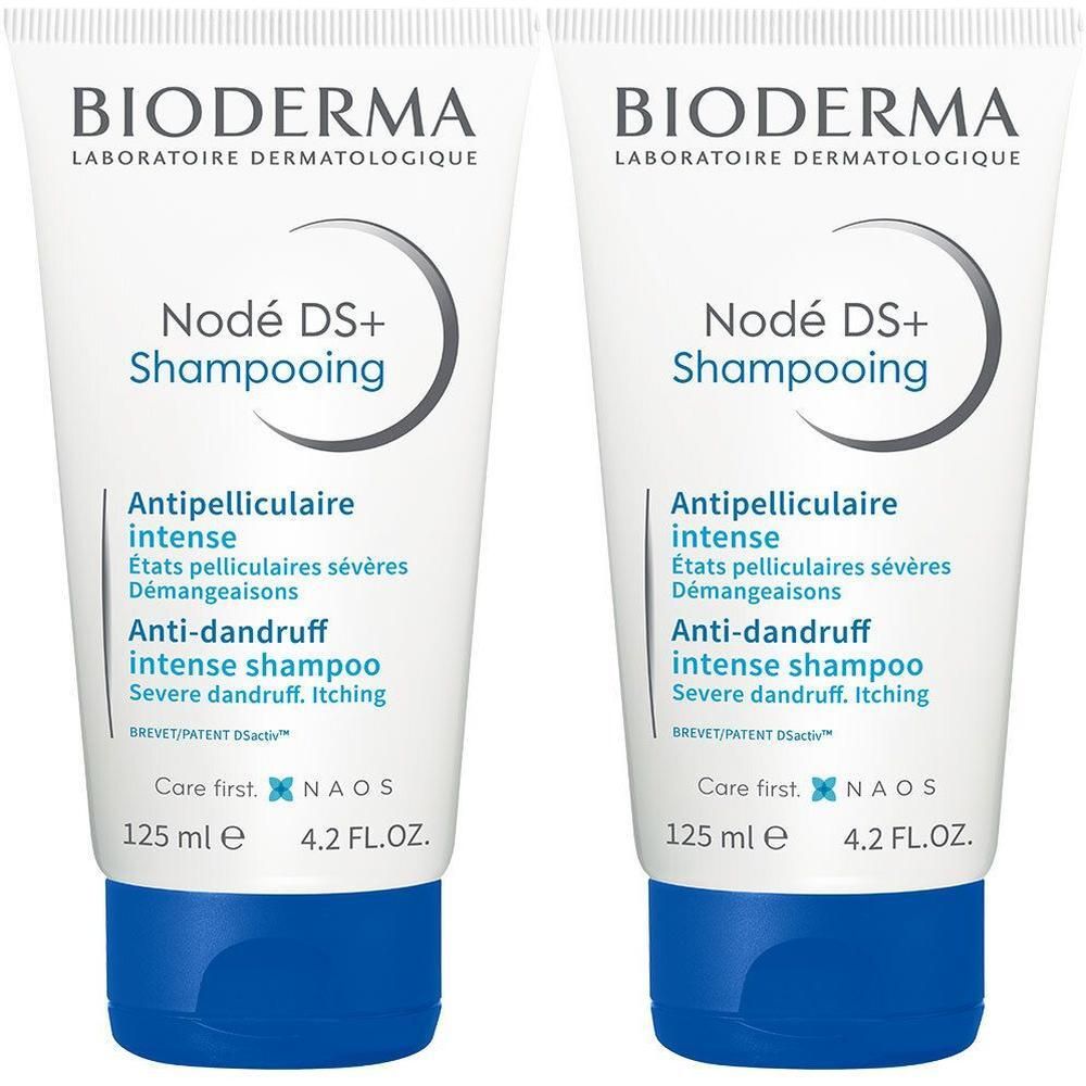 Deux tubes de Bioderma Nodé DS+ Shampooing, 125 ml.