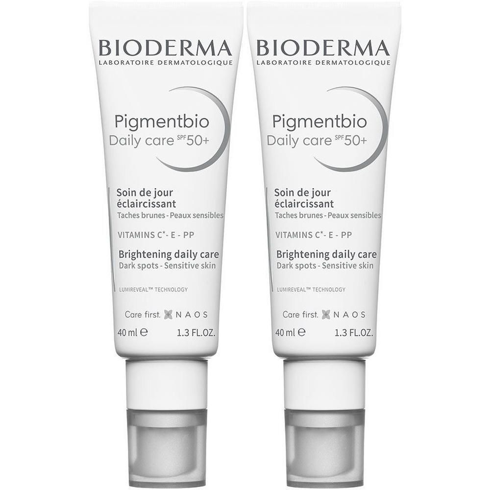 Deux tubes de Bioderma Pigmentbio Soin de Jour SPF50+, 40 ml.