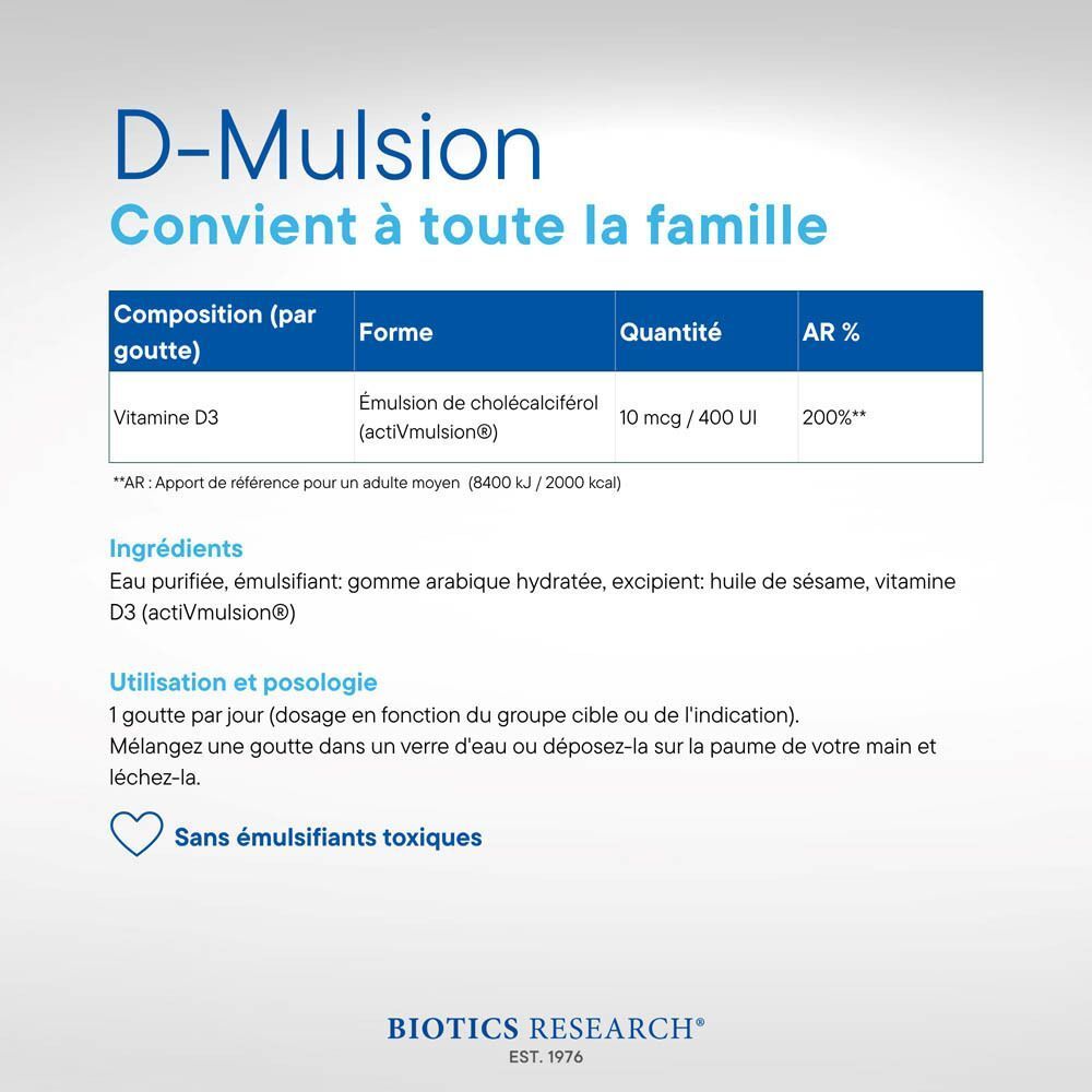 D-Mulsion: Facile à utiliser, technologie innovante, pour toute la famille, absorption maximale.