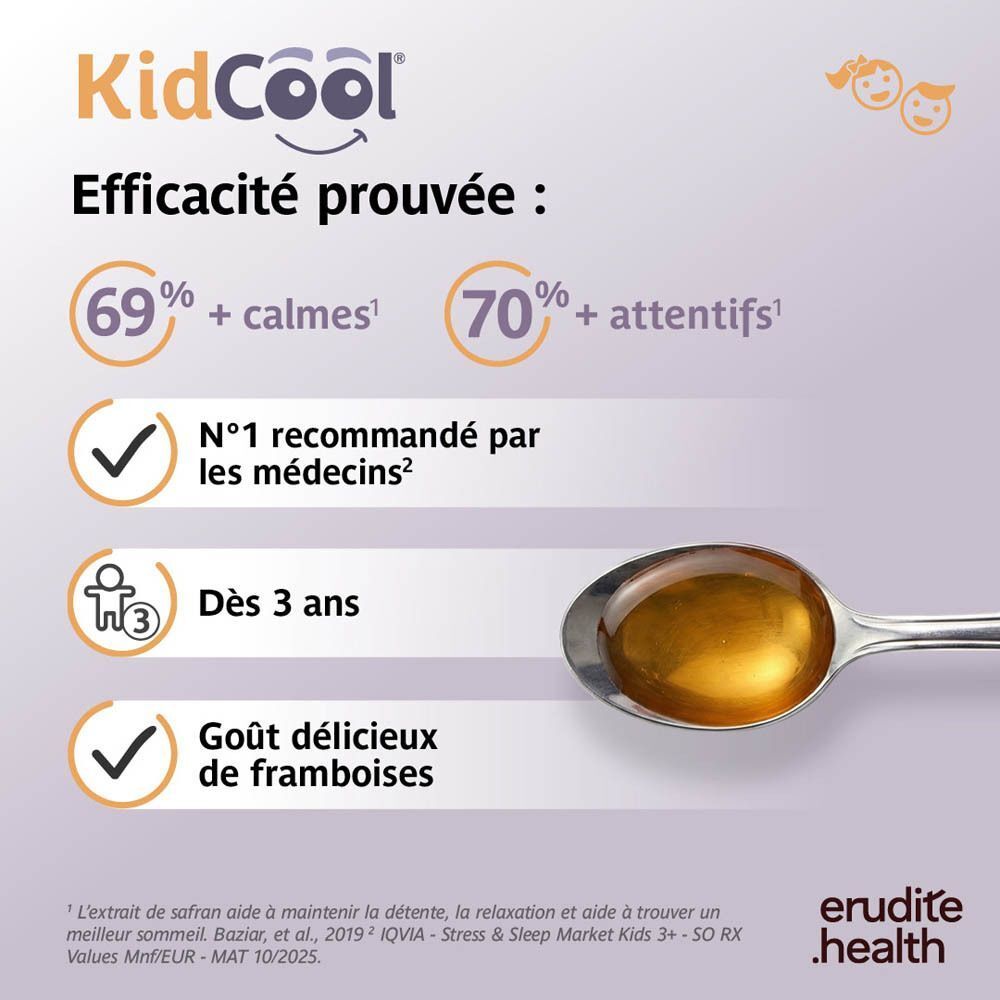 Graphique avec pourcentages d'efficacité, recommandation médicale et goût framboise.