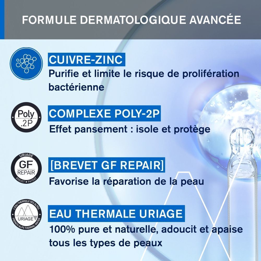 Graphique avec ingrédients: Cuivre-Zinc, Complexe Poly-2P, GF Repair, Eau Thermale Uriage.