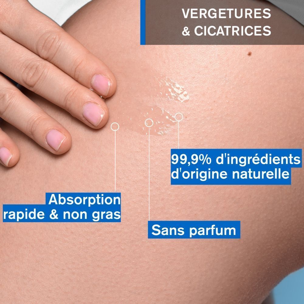 Flacon URIAGE Bariéderm-CICA-HUILE. Liquide jaune dans flacon transparent avec pompe blanche. Étiquettes bleues.