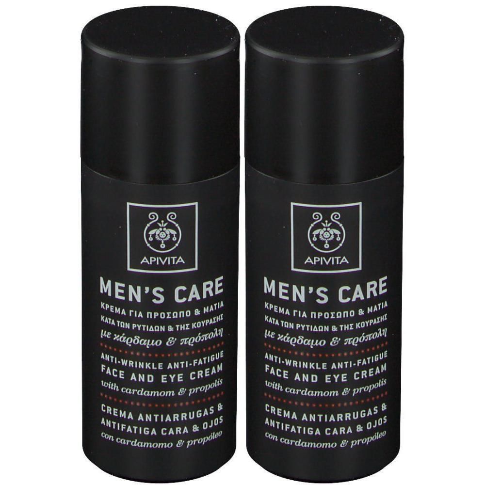 Deux pots noirs de crème anti-rides et anti-fatigue pour hommes APIVITA.