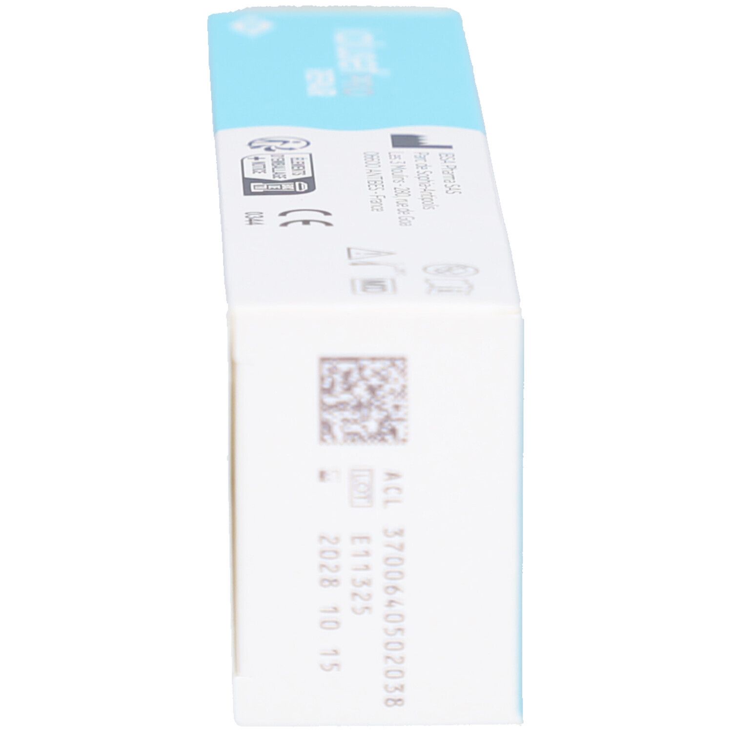 Vue latérale de l'emballage. Texte et symboles. Inscription: IALUSETPRO REPAIR. Numéro de lot et date de péremption.