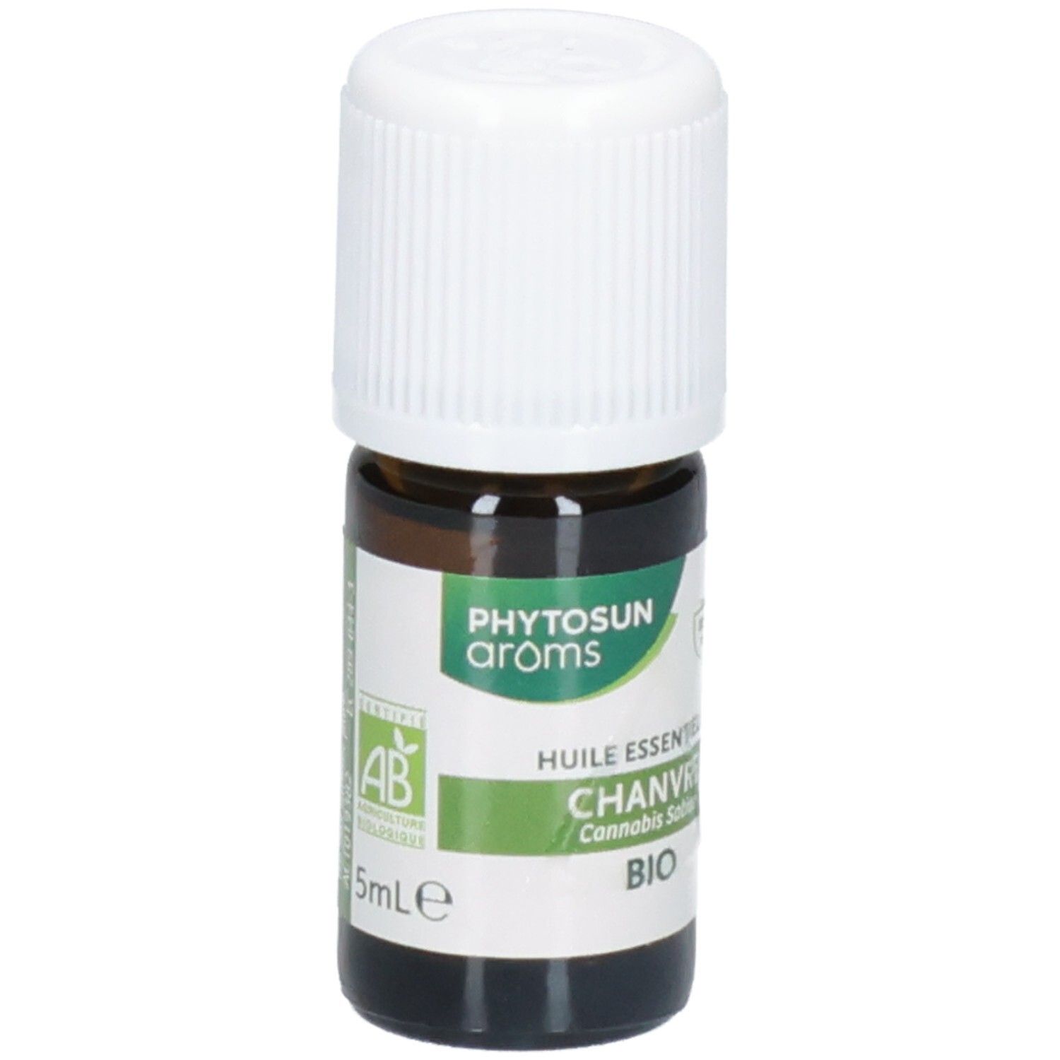 Flacon avec label AB (Agriculture Biologique) et indication '5ml'.