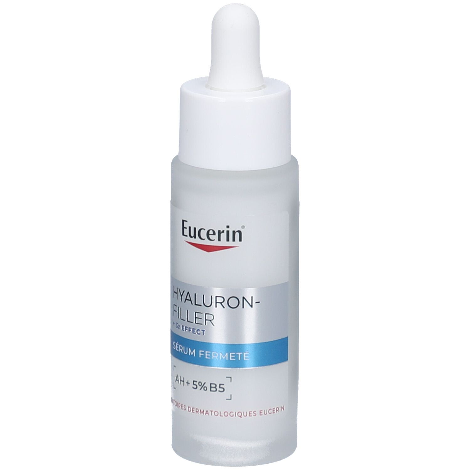 Eucerin Sérum Fermeté. Flacon avec pipette. Texte. Flacon transparent.
