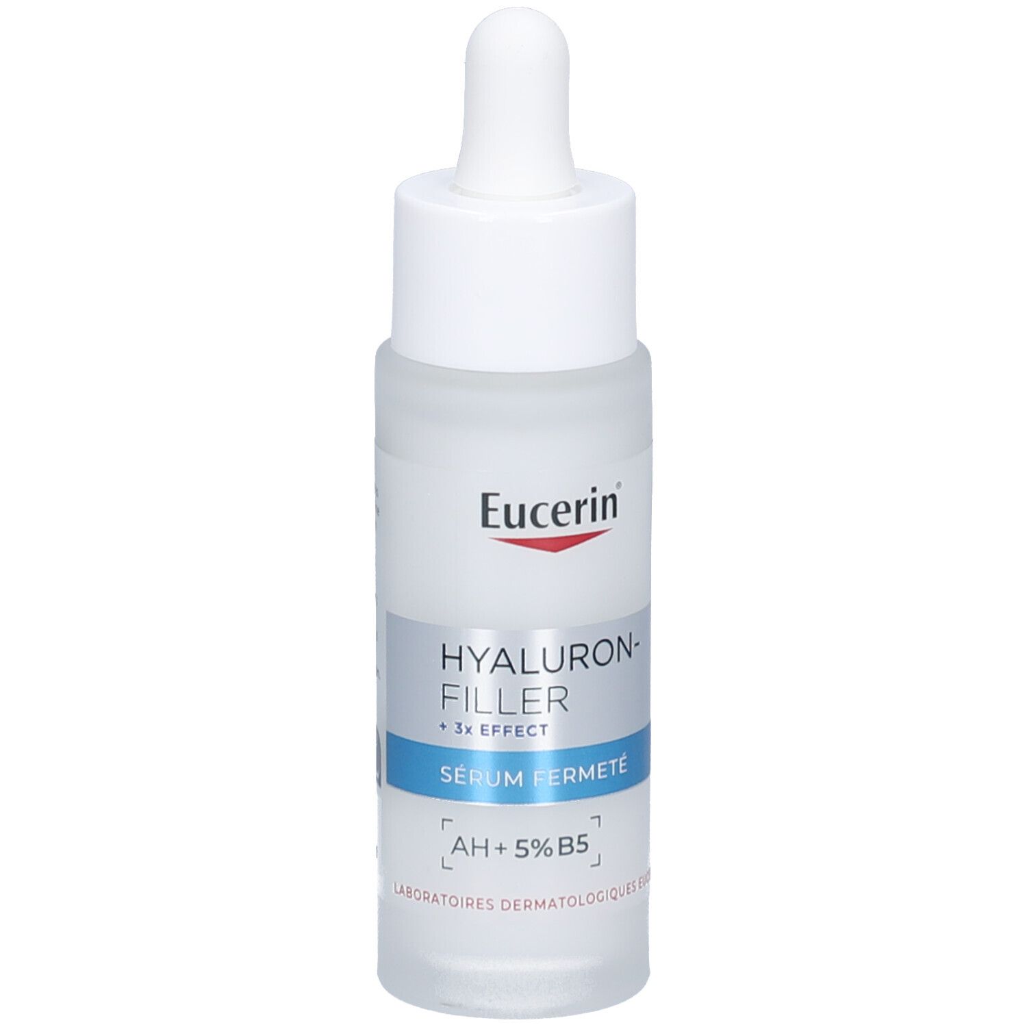 Eucerin Sérum Fermeté. Flacon avec pipette. Texte. Flacon transparent.