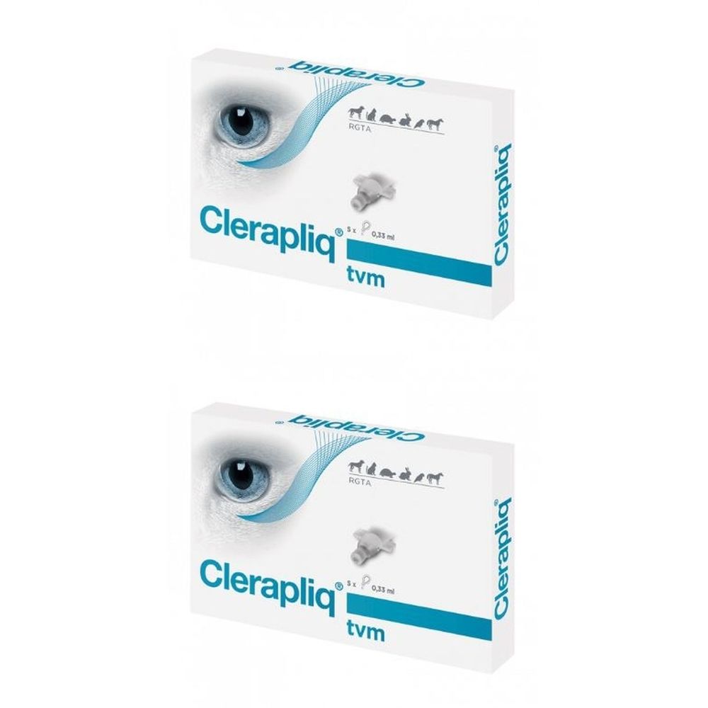 Emballage blanc avec œil bleu et nom du produit. Texte : Cerapliq tvm. Logo avec animaux.