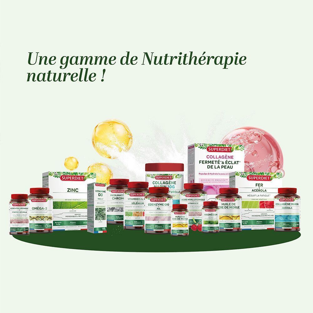 Sélection de produits SUPERDIET Nutrithérapie, dont Calcium + Vitamine D3.