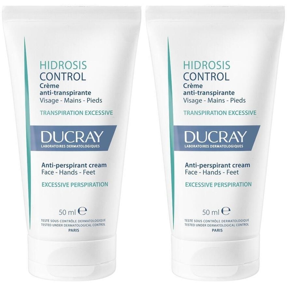 Deux tubes de crème HIDROSIS CONTROL, DUCRAY. Anti-transpirant pour visage, mains et pieds. Transpiration excessive.