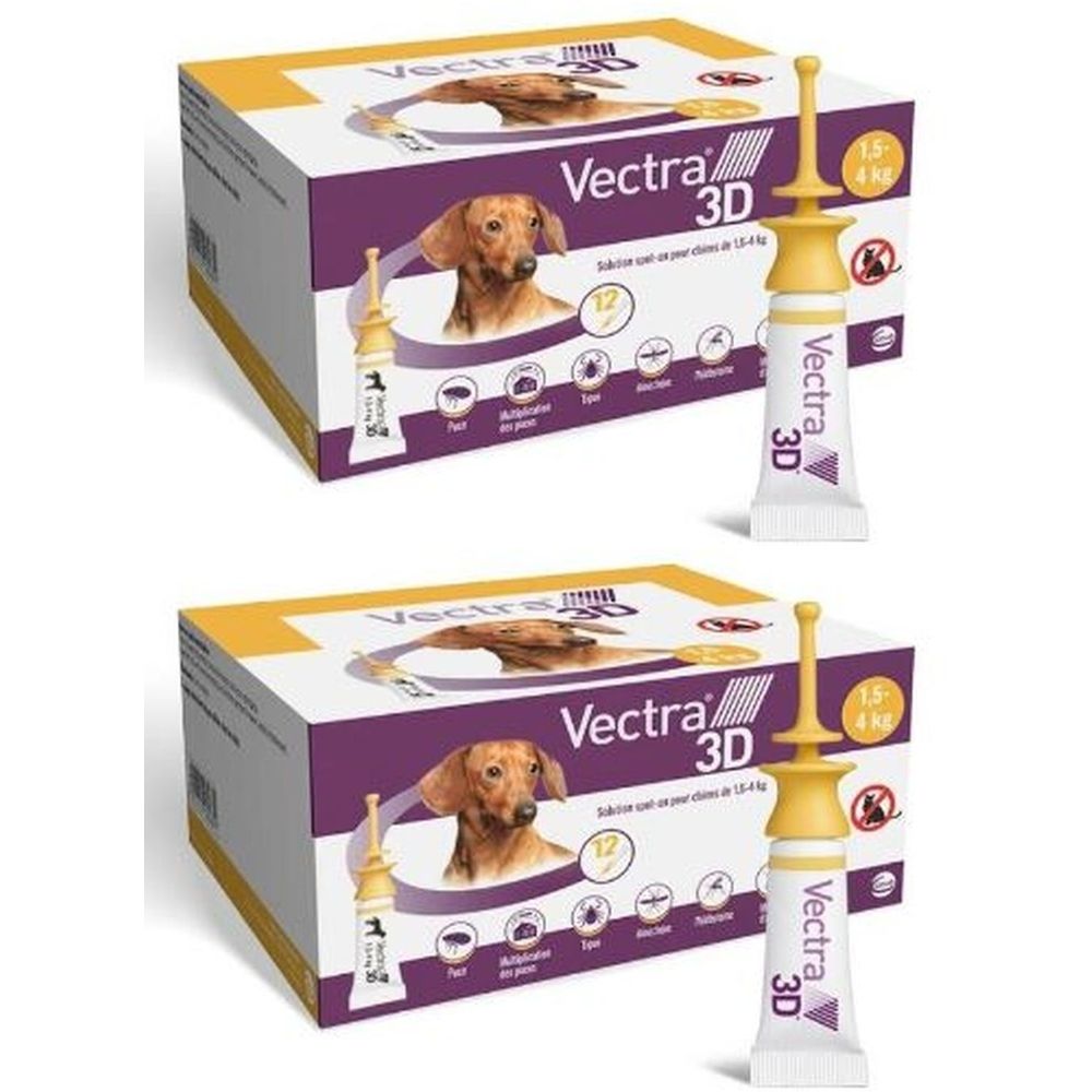 Deux boîtes et deux applicateurs. Sur les boîtes, on lit Vectra 3D. Sur les applicateurs, on lit Vectra 3D.