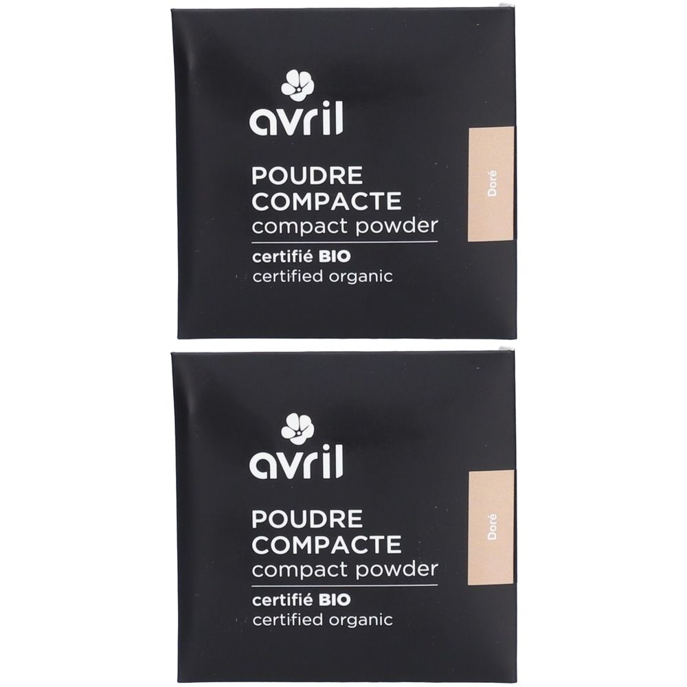 Deux recharges de poudre compacte noire "avril POUDRE COMPACTE compact powder certifié BIO". Teinte Doré.