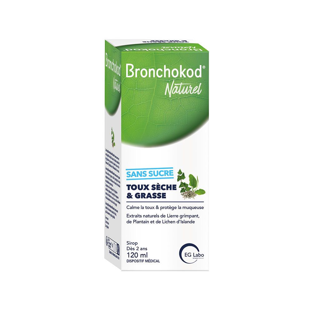 Boîte blanche avec nom et texte du produit. Forme de feuille verte. La boîte est debout.