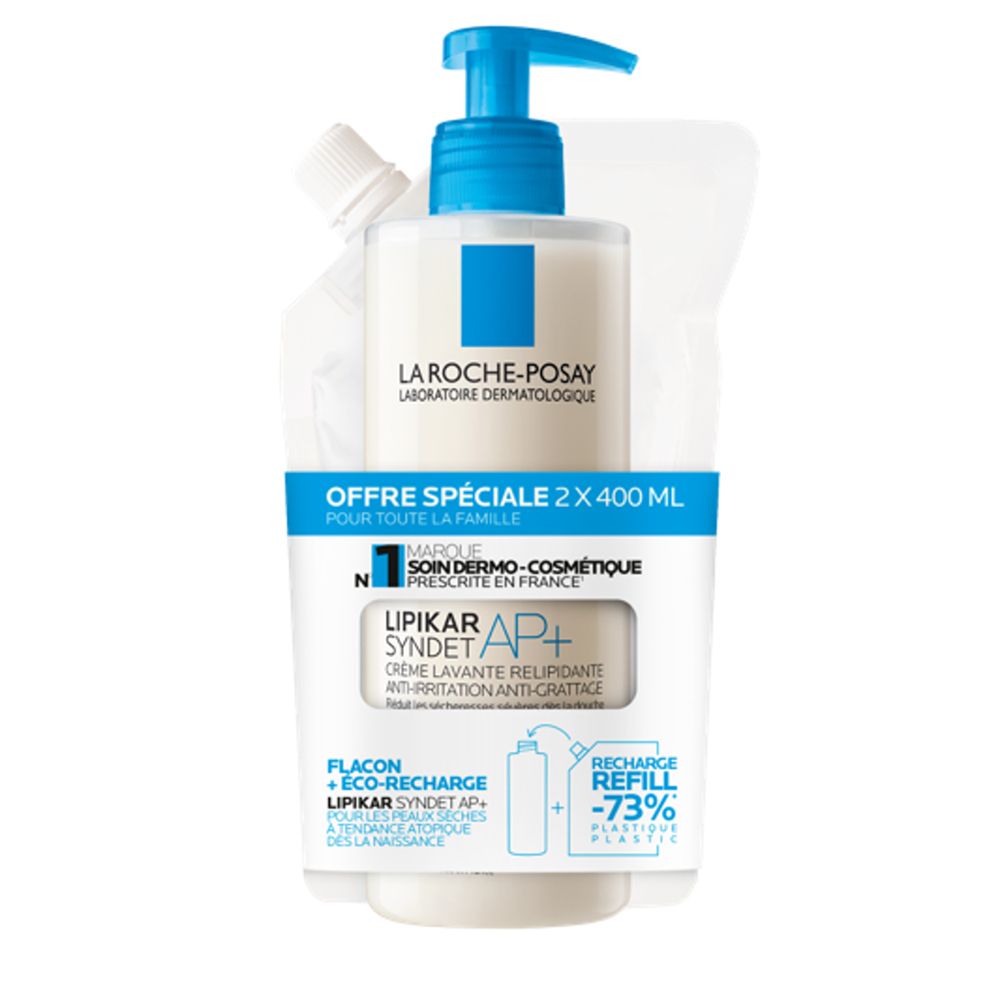 Flacon et éco-recharge. LA ROCHE-POSAY. LIPIKAR SYNDET AP+. Offre spéciale pour la famille.