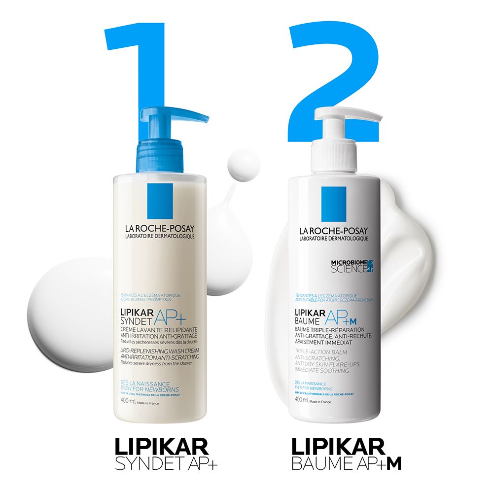 LA ROCHE-POSAY. LIPIKAR SYNDET AP+ et Baume AP+M. Crème lavante relipidante. 400ml.