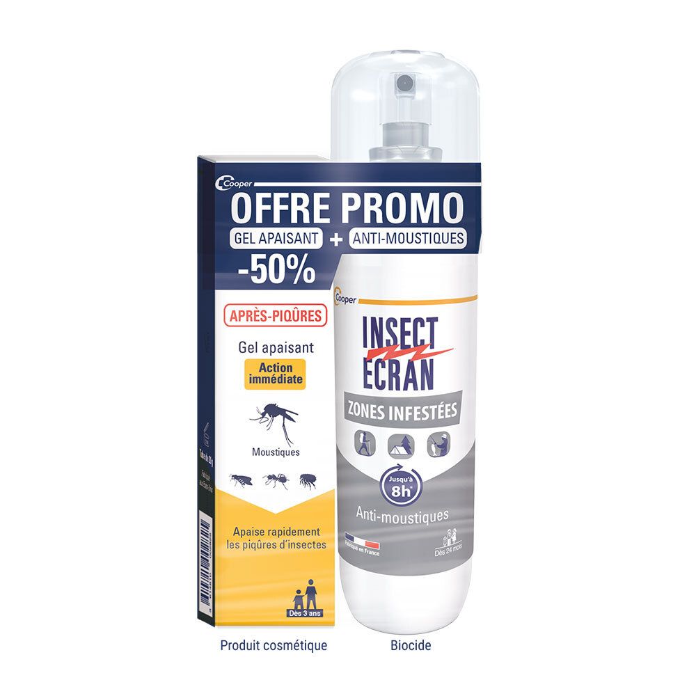 Spray et boîte pliante Insect Ecran Gel Apaisant + Anti-Moustiques.