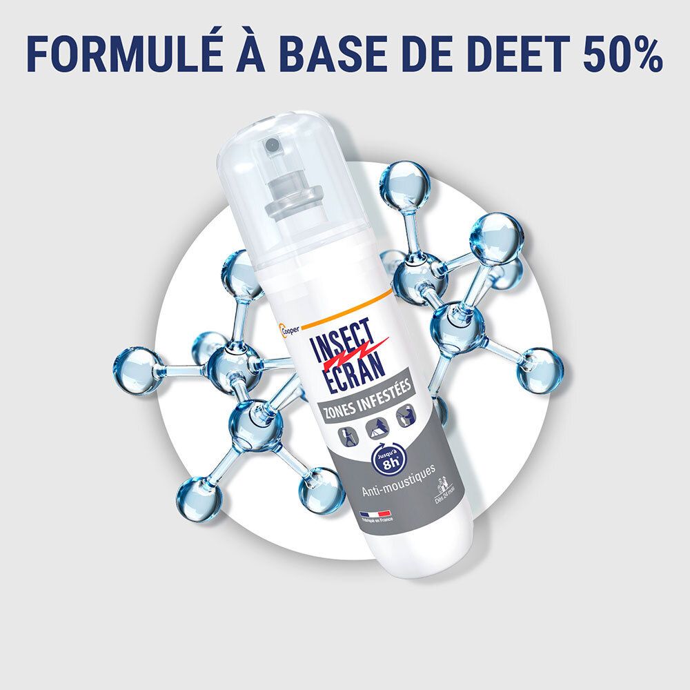 Spray Insect Ecran avec graphique de structure moléculaire.