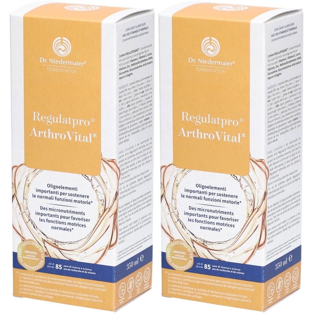 Deux boîtes avec impression du produit. Inscription : Regulatpro ArthroVital. Logo et texte en plusieurs langues.
