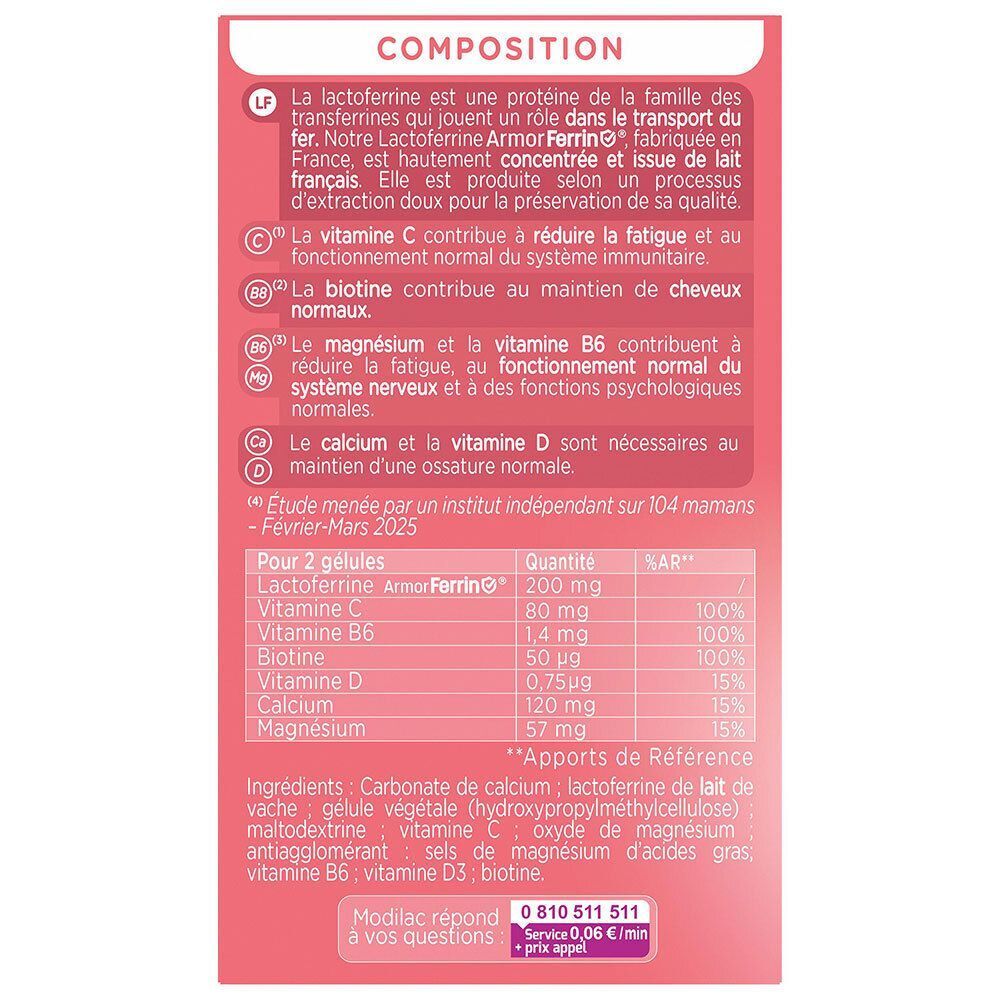 Modilac Mumboost Vitalité & Bien-être Post-Partum, dos avec composition.