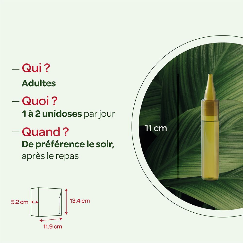Ampoule Superdiet Quatuor Bio Leber et dimensions de l'emballage.