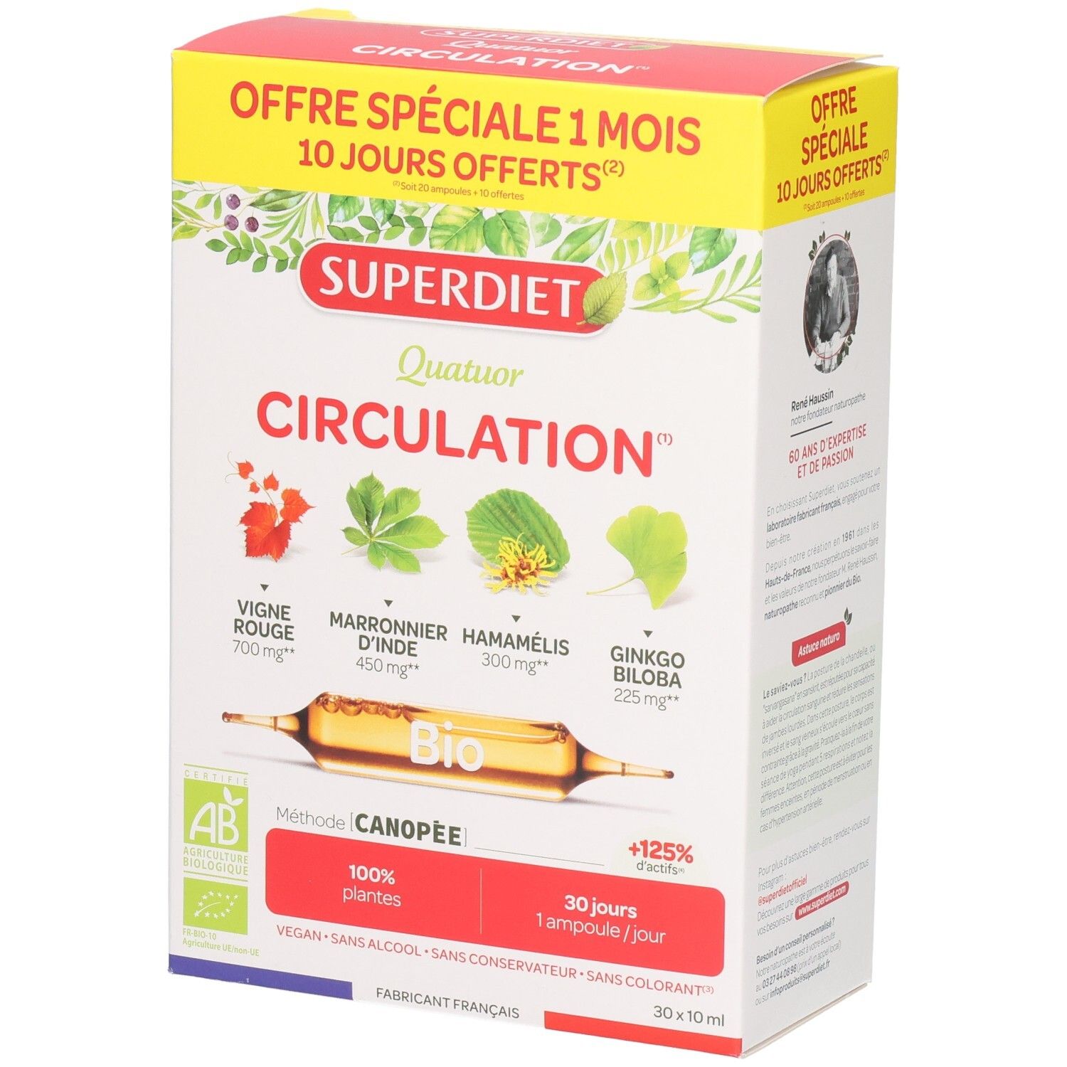 Boîte SUPERDIET Quatuor CIRCULATION. Contient des ampoules. Face avant avec nom du produit et ingrédients.