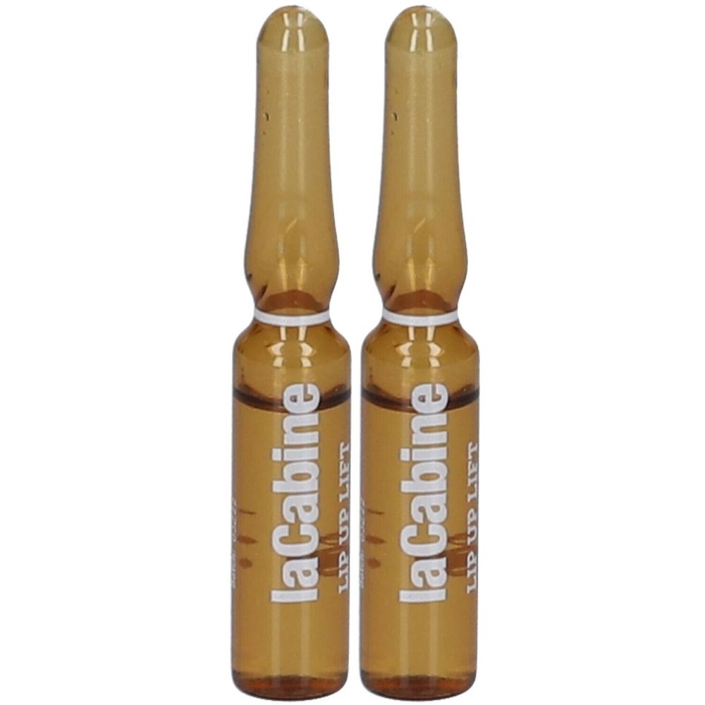 Deux ampoules marron avec texte blanc. Inscription: laCabine LIP UP LIFT.
