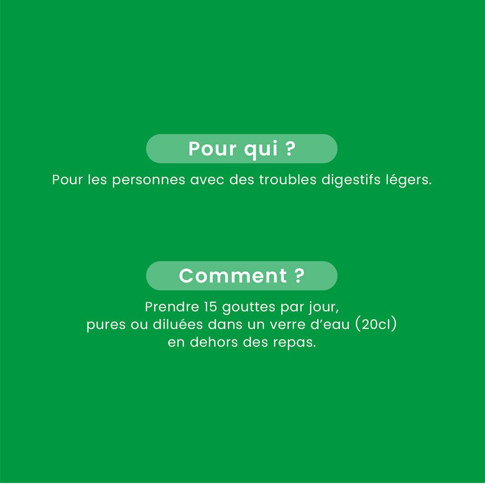 Fond vert avec texte. Questions et réponses sur: Pour qui? Comment? Recommandations d'utilisation.