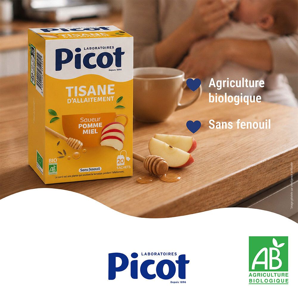 Picot Tisane d'allaitement saveur pomme miel, 20 sachets. Label Bio.
