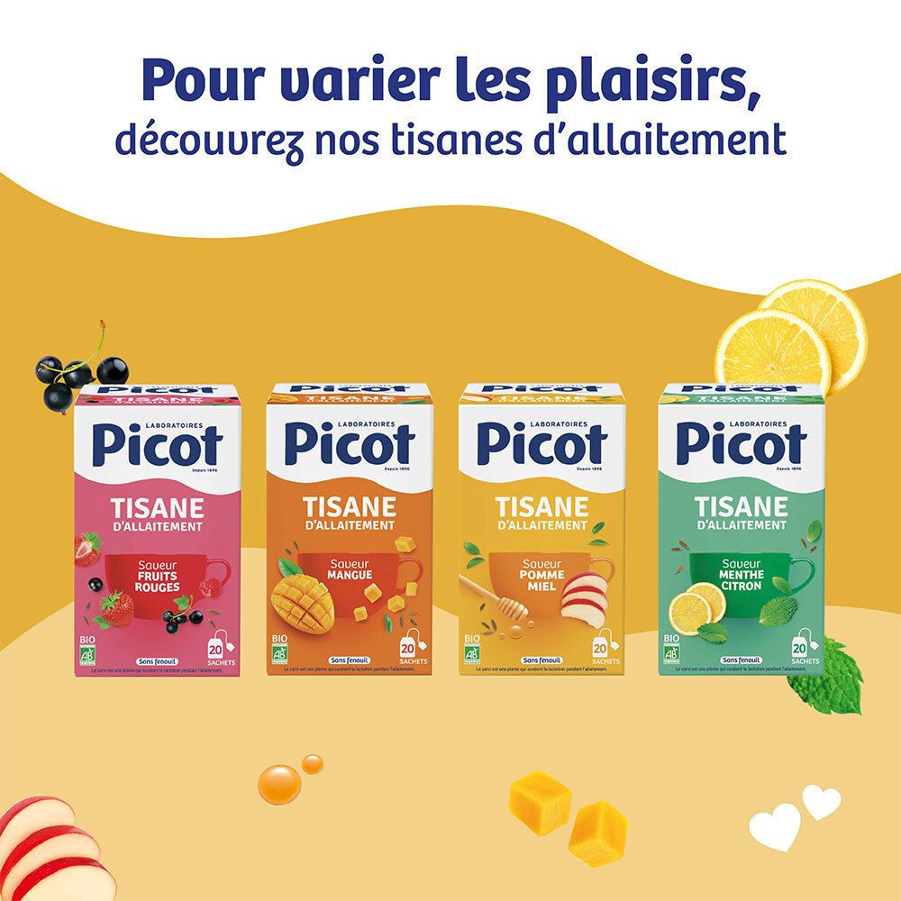 Picot Tisanes d'allaitement: fruits rouges, mangue, pomme-miel, citron.