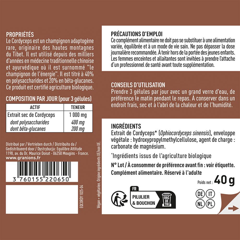 Dos de l'emballage du produit. Contient des informations sur les ingrédients, les instructions d'utilisation et les informations nutritionnelles.