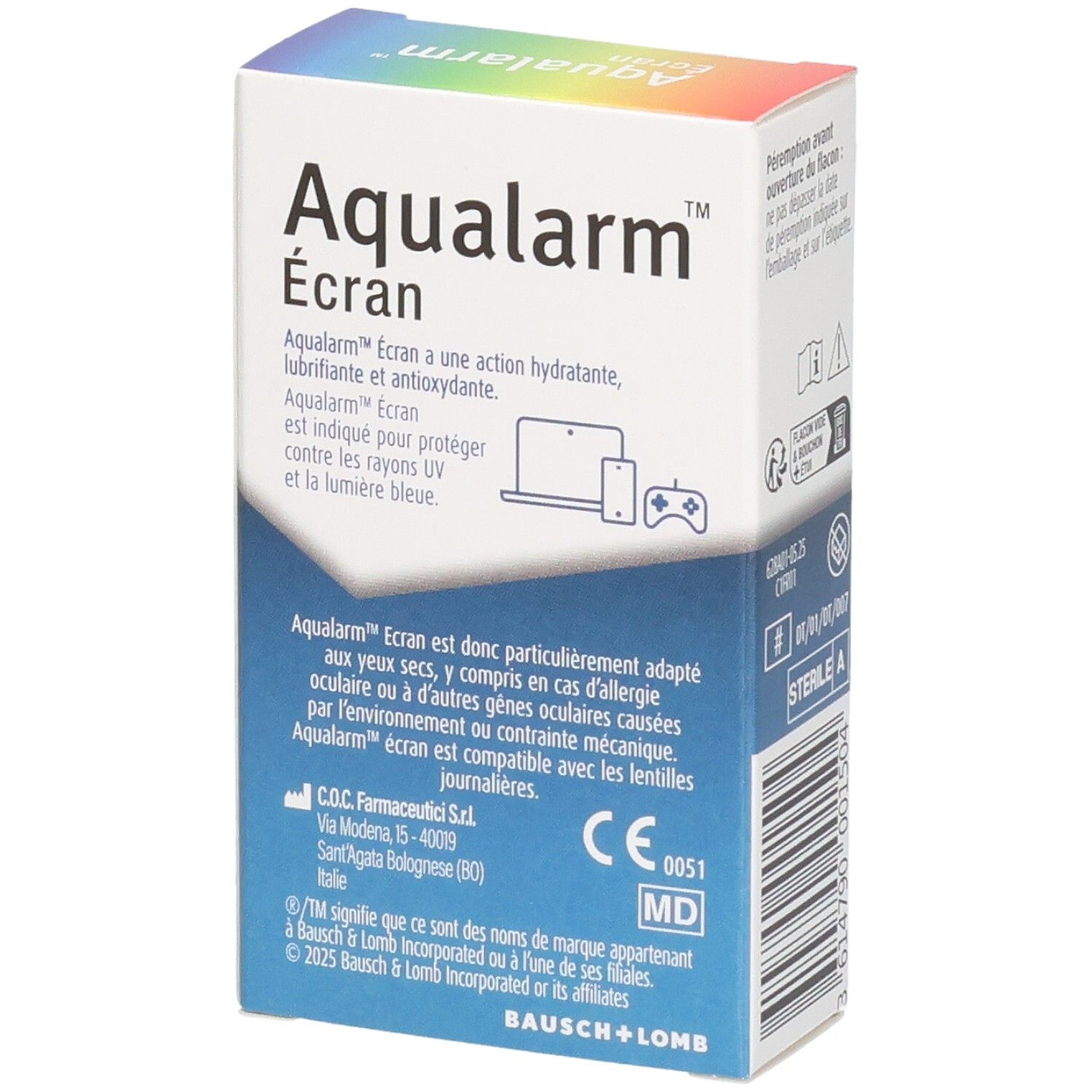 Boîte Aqualarm Écran : action hydratante, lubrifiante et antioxydante.