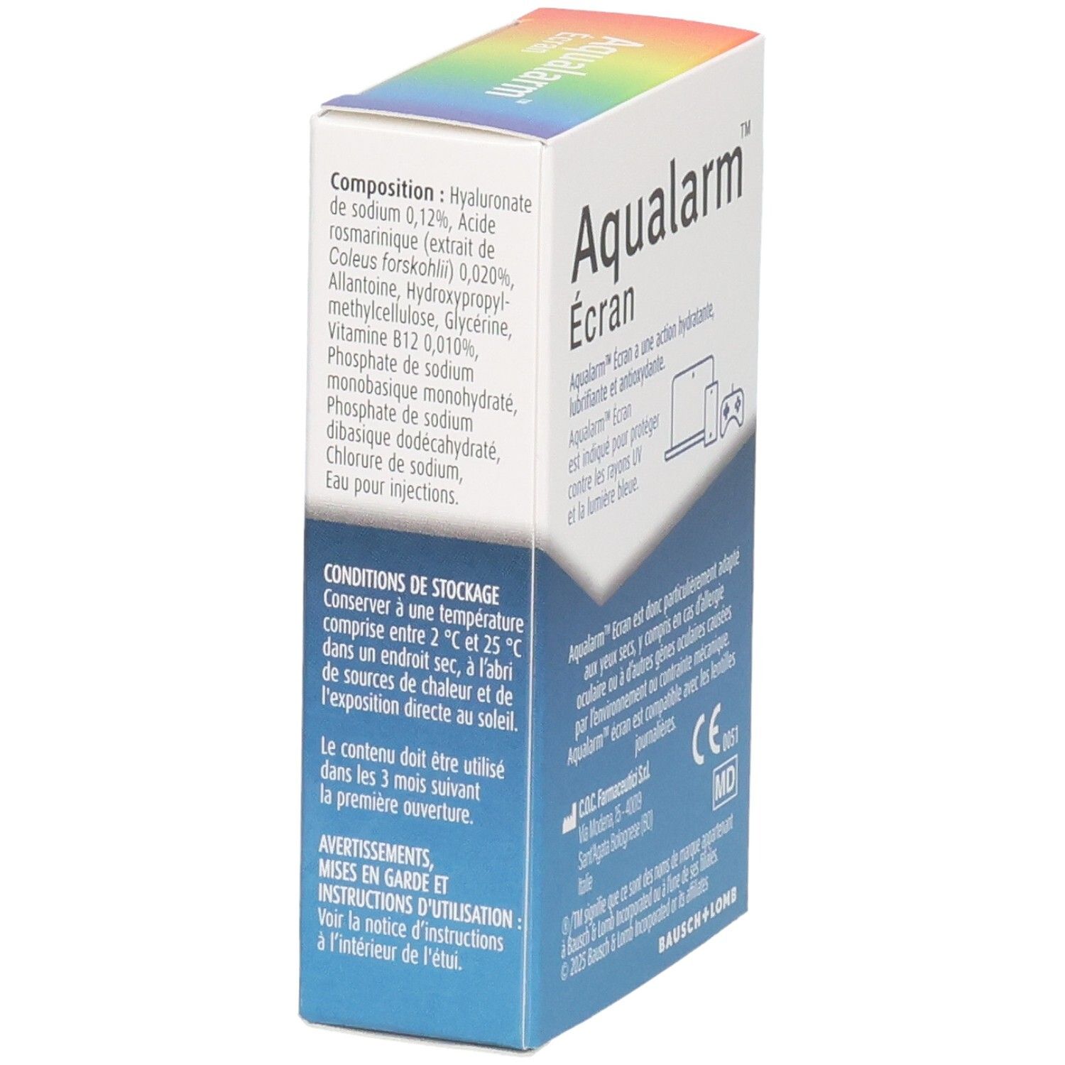 Boîte Aqualarm Écran : composition, conditions de stockage et avertissements.
