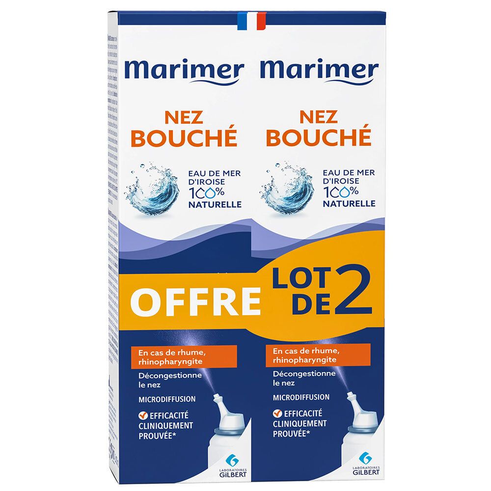 Boîte de deux flacons. Marimer Nez Bouché. Eau de mer 100% naturelle. Offre Lot de 2.