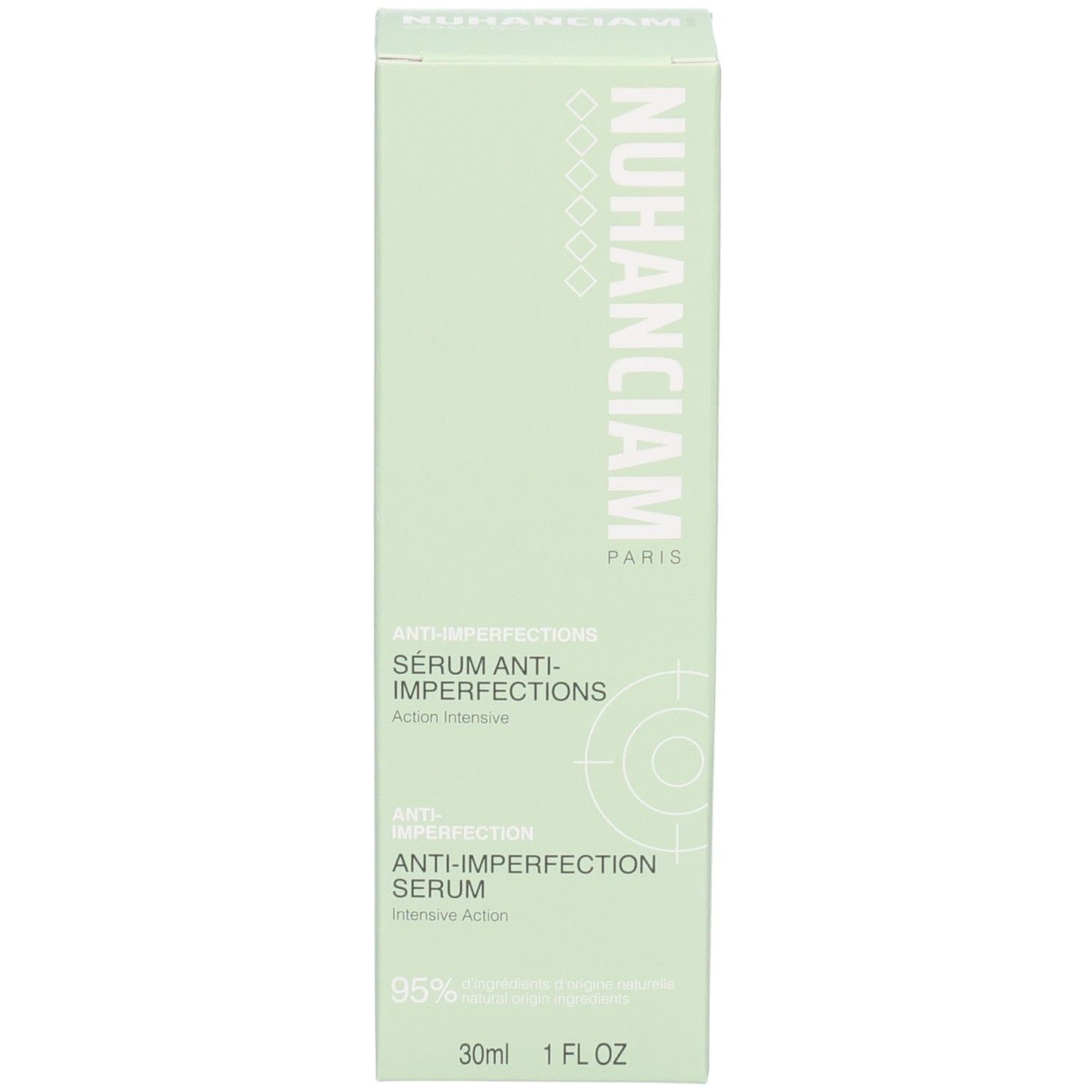 Emballage du Sérum Anti-Imperfections Nuhanciam avec informations détaillées.