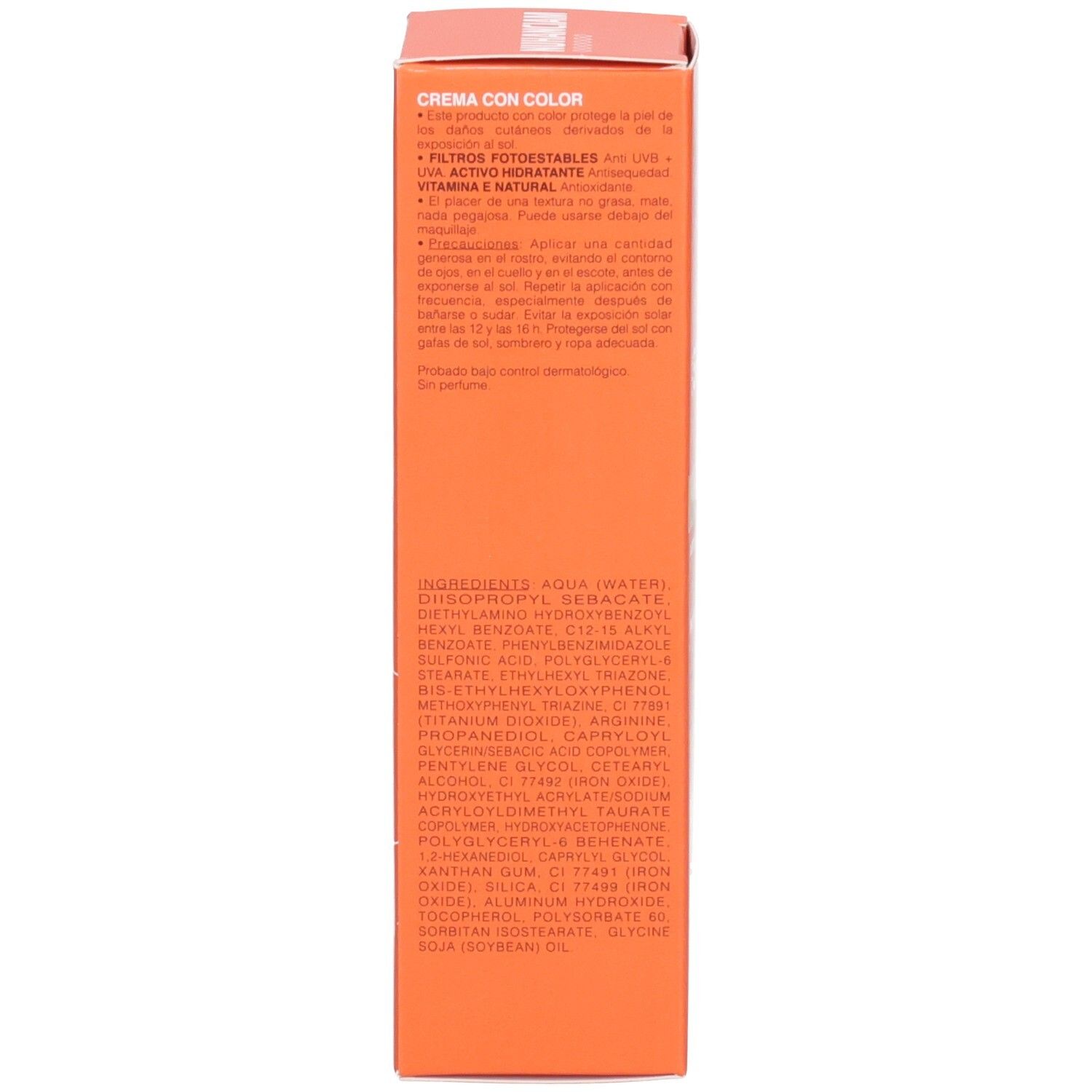 Côté de la boîte Nuhanciam crème teintée avec ingrédients détaillés et instructions d'utilisation.