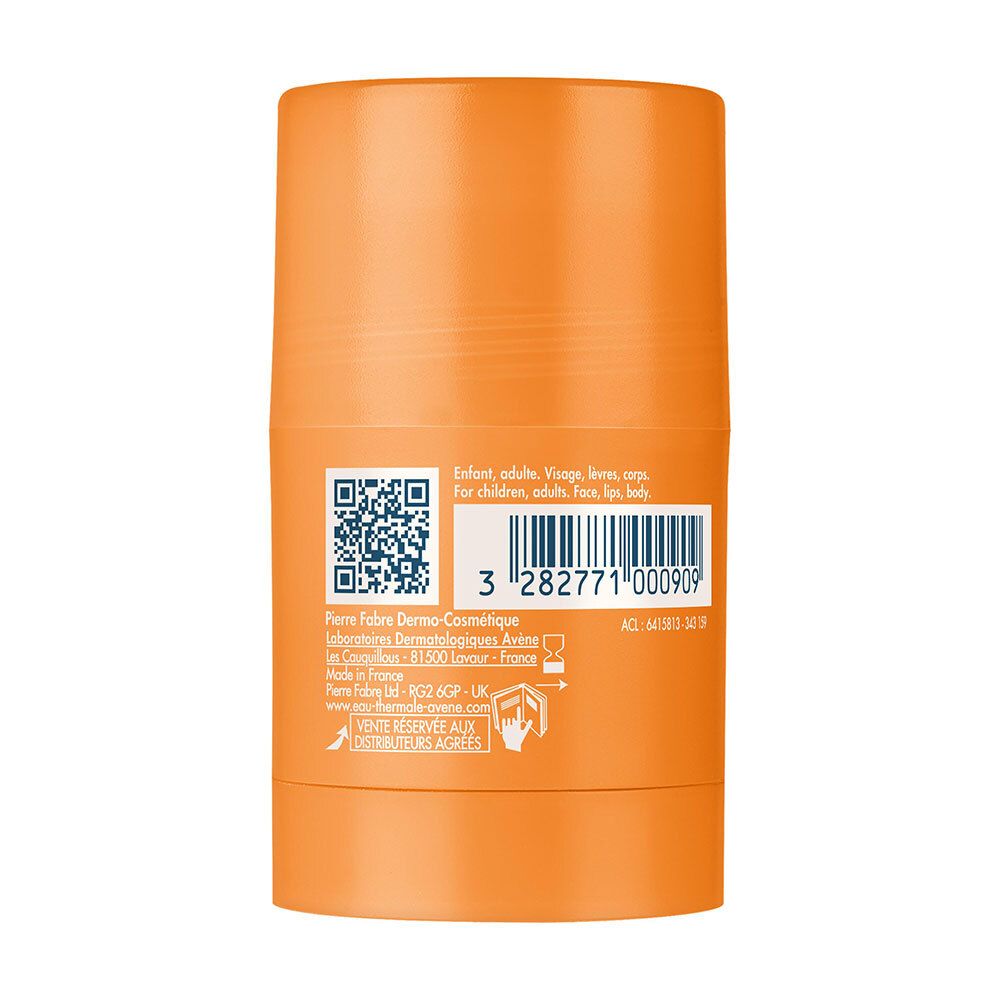 Dos du stick solaire orange. Code QR, code-barres et informations textuelles.